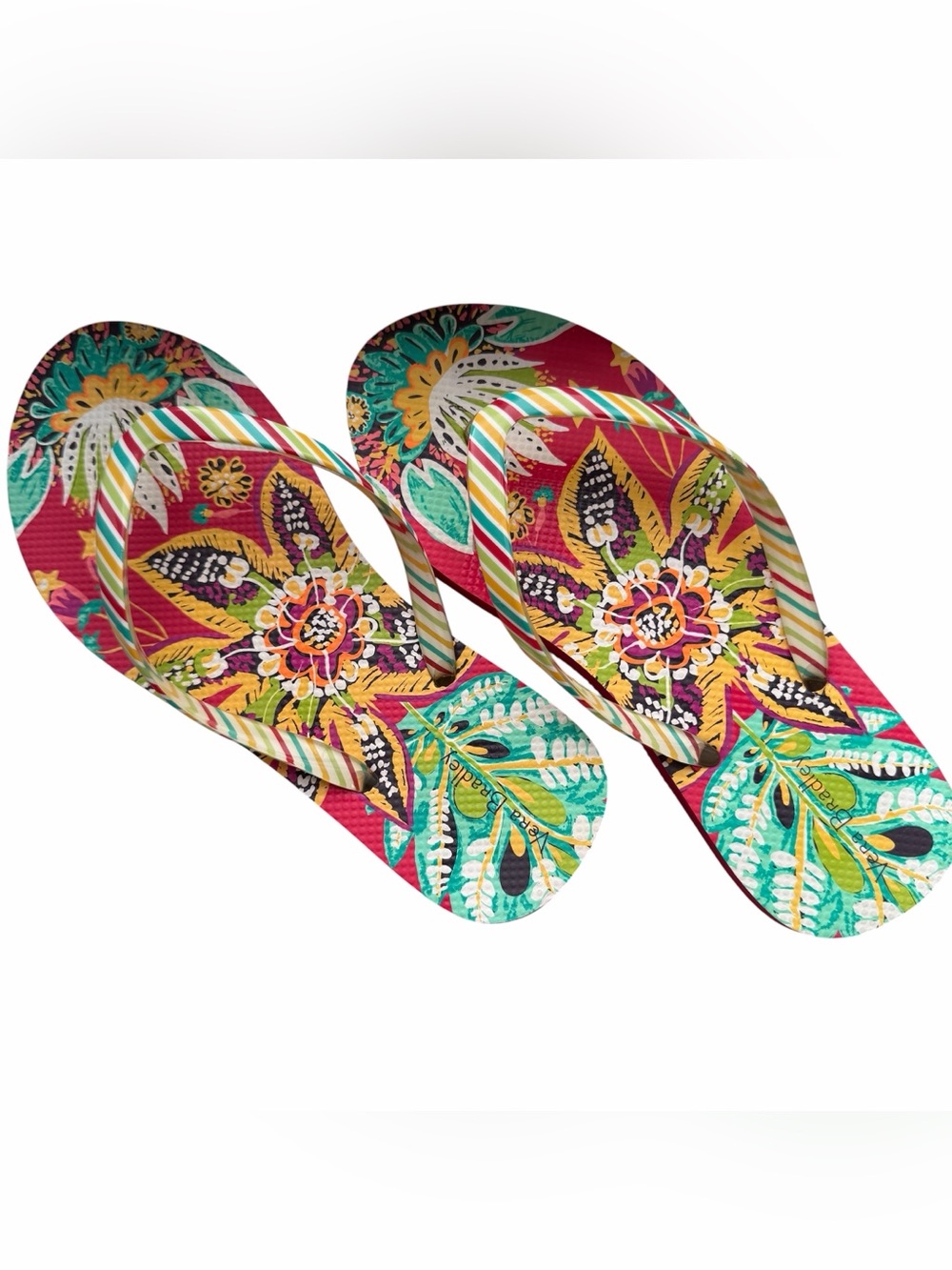 Vera Bradley Pink Multicolor Floral Flip Flops Size 5-6